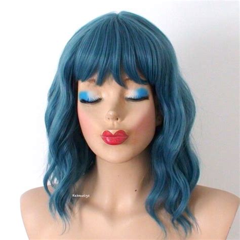 Pastel Teal Ombre Wig 16 Wavy Hair Wig Heat Friendly Etsy