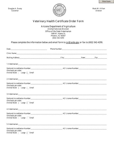 Printable Veterinary Health Certificate Form Customize And Print