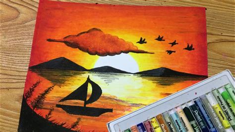 Sunset Scenery Drawn Using Oil Pastels Youtube