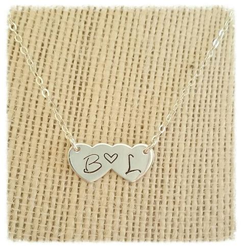 Sterling Silver Double Heart Necklace Hand Stamped Initial Etsy