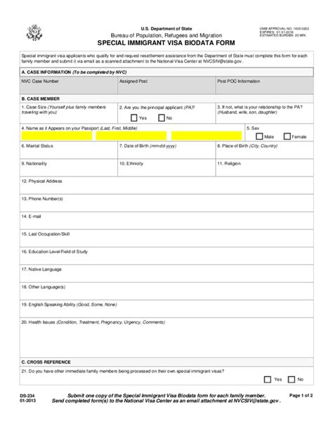 Special Immigrant Visa Biodata Form Free Download
