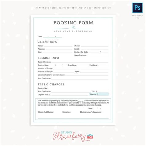 Photography Forms Client Booking Form For Photographer Etsy
