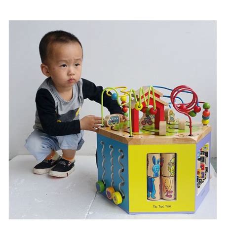 Baby Play Cube Activity Center Wooden Bead Maze Activity Cuberoller