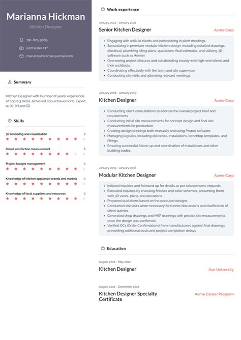 Kitchen Designer Resume Examples And Templates