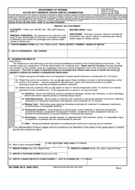 Fillable Dd Form 2813 Department Of Defense Active Dutyreserve