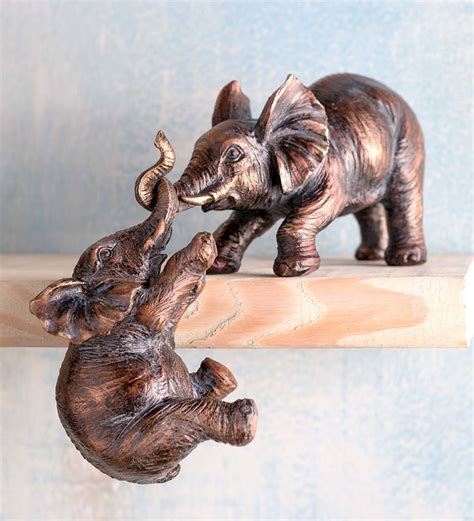 Mama Elephant And Baby Bronze Colored Shelf Sculpture Wind And Weather