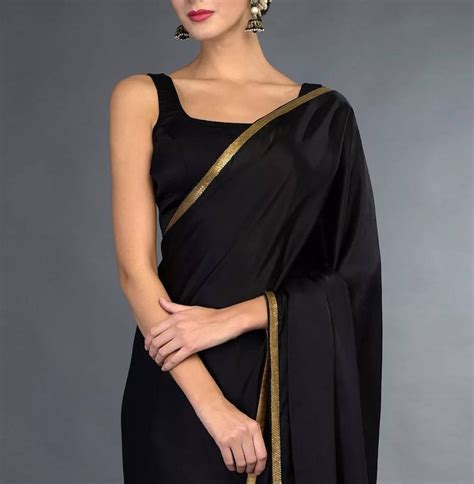Designer Black Saree With Gold Border And Blouse Pure Silk Etsy