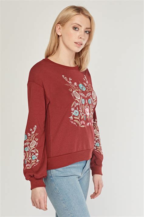 Floral Embroidered Casual Sweatshirt Just 7