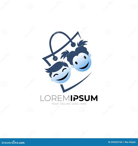 Children Logo And Bag Design Combination Kids Logos Shopping Icon