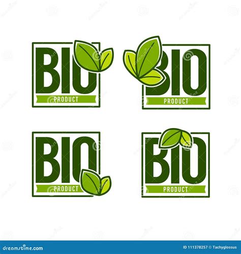 Bio Product Doodle Organic Leaves Emblems Stickers Frames A Stock