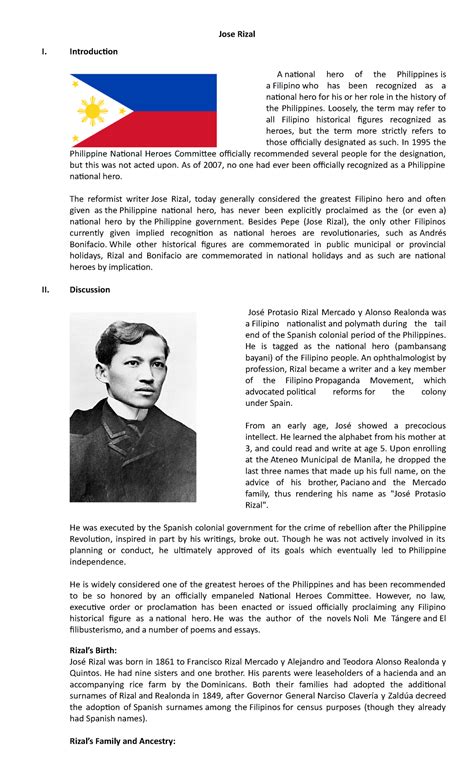 1 Lecture Notes 6 Jose Rizal I Introduction A National Hero Of The