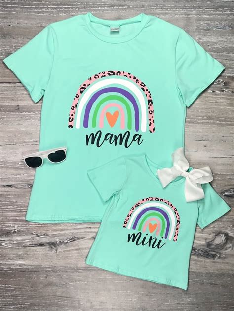 Mom And Me Boho Rainbow Mama Mini Mint Graphic T Shirt In 2021 Mom And Me Shirts Girls