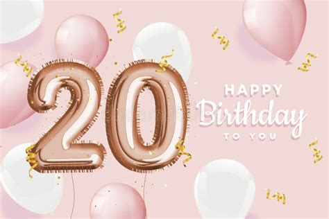 Happy 20th Birthday Pink Foil Balloon Greeting Background Stock Vector
