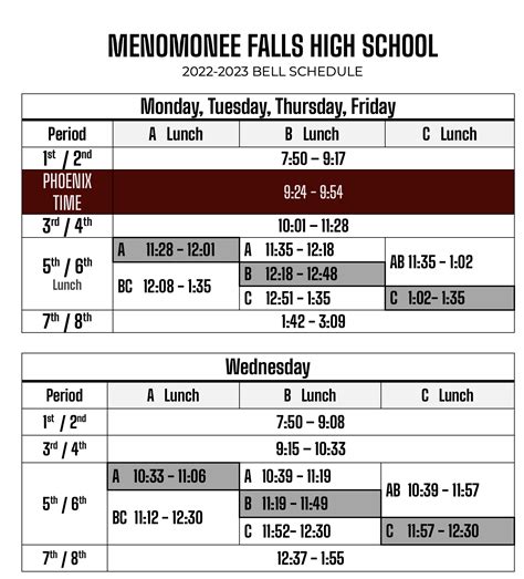 Bell Schedule & Odd/Even Schedule - The School District of Menomonee Falls