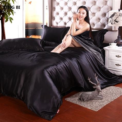 hot 100 pure satin silk bedding set home textile king size bed — in 2020
