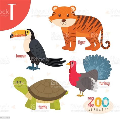 When thinking about animals that start with a specific letter, it might seem difficult to name only those that begin with a vowel. Letter T Cute Animals Funny Cartoon Animals In Vector ...