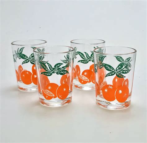 Federal Glass Orange Juice Glasses Vintage Set Of Juice Glasses Set Of 4 Orange Juice Glasses