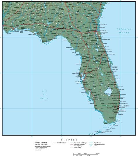 Florida State Map Plus Terrain With Cities And Roads