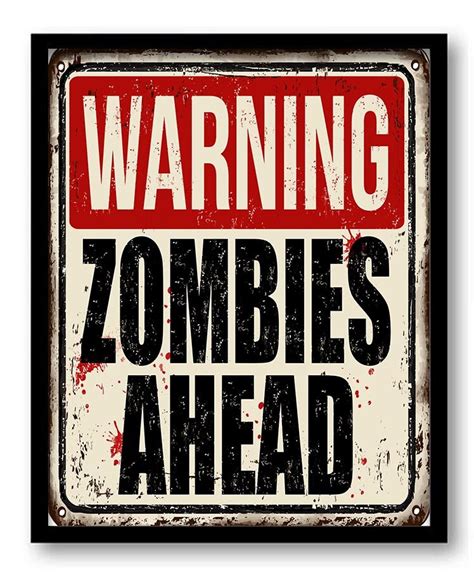 Warning Zombies Ahead Art Print Red Beige Black Brown Fun Etsy