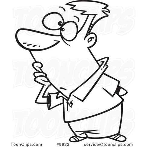 Cartoon Black And White Line Drawing Of A Guy Pondering 9932 By Ron