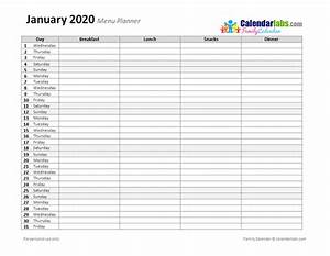 2020 Monthly Menu Planner Free Printable Templates