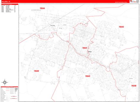 Killeen Texas Zip Code Wall Map Basic Style By Marketmaps Images And