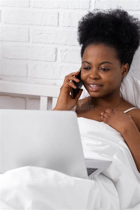 Happy Attractive African American Girl Working Office Work Remotely
