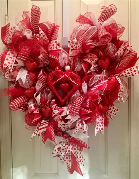 Valentines Heart Deco Mesh Wreath Red And White Deco Mesh Wreaths