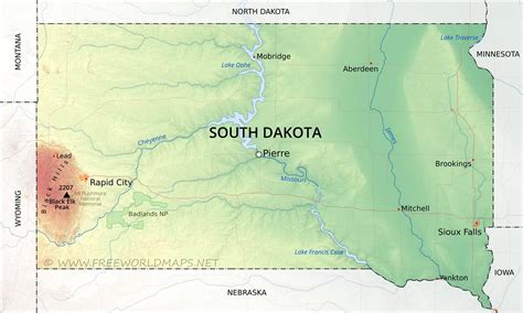 Physical Map Of South Dakota