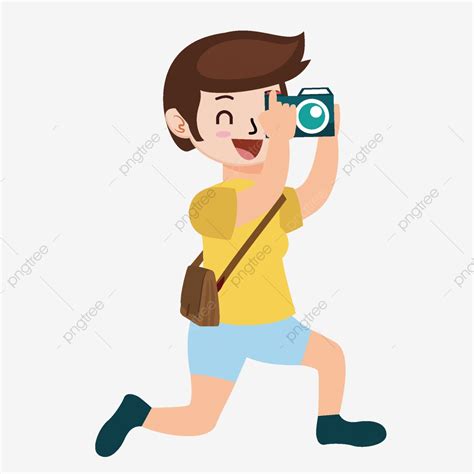 Cartoon Boy Taking Digital Camera Photo Elements Take A Photo Yellow