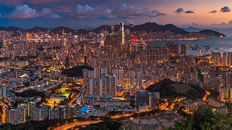 Hd Wallpaper Beautiful City Night Hong Kong China Buildings Lights