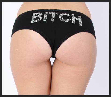 Womens Sexy Bitch Rhinestone Black Booty Shorts Lingerie Panties