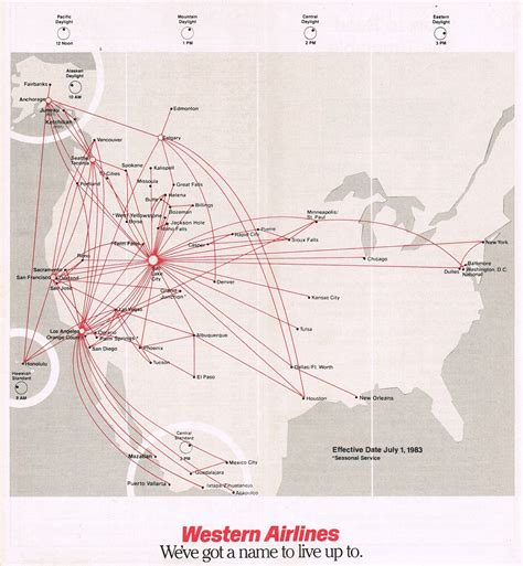 Western Airlines July 1 1983 Route Map