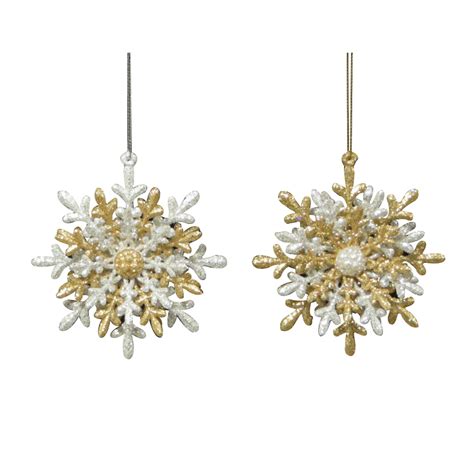 Orn Gold Sliver Layered Snowflake 4 W Glitter 2 Asst Christmas