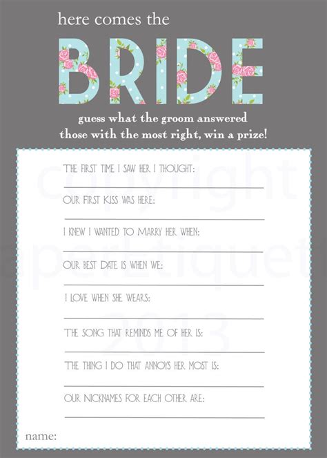 Bridal Party Games Printable