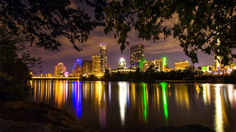 Usa Skyscrapers Rivers Austin Texas Night Cities Sfondi Gratuiti Per