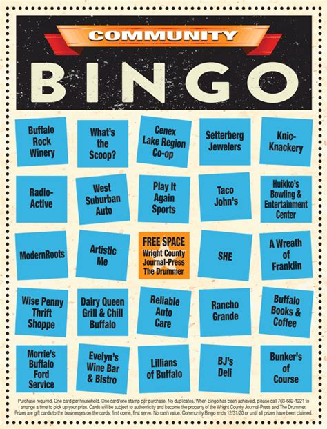 The south point's las vegas bingo room offers 7 sessions of bingo daily. 2020 BUFFALO COMMUNITY BINGO CARD | The Drummer and The Wright County Journal Press
