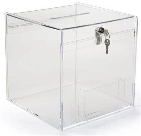 Transparent Cube Acrylic Square Donation Box With Lock Size 10x10x10