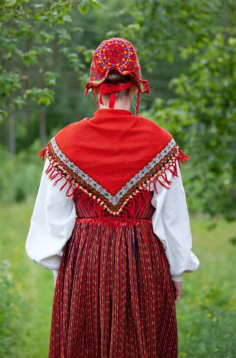 The Back Of An Old Swedish Folkdräkt In Näs The Embroidered Fringed