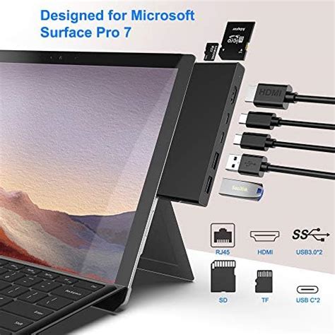 Surface Pro 7 Dock Hub Rocketek 7 In 1 Surface Pro Adapter With 4k