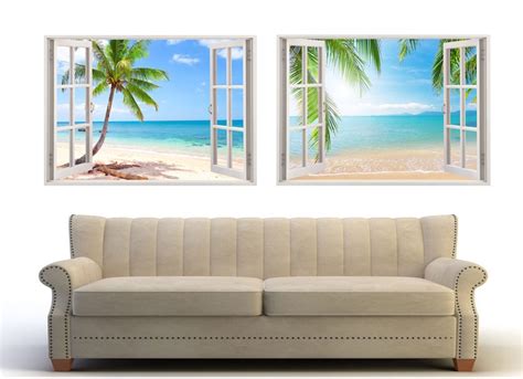 4 Palm Tree Beach Wall Decals Set 3d Window Tropical Beach Etsy