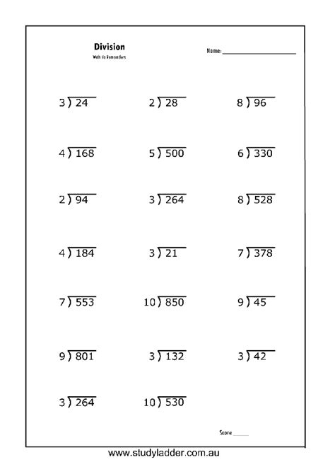 Dividing Whole Numbers Without Remainders Worksheet
