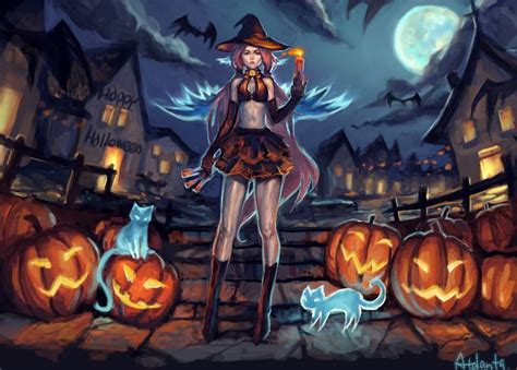 Res 2400x1720 Wallpaper Girls Anime Pumpkin Halloween Holidays