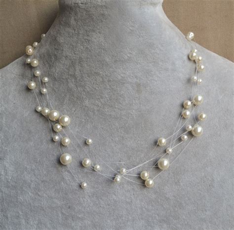 Floating Pearl Necklace Multiple Strand Bridesmaid Necklace Etsy