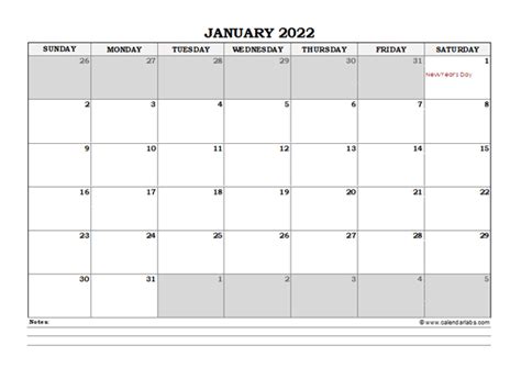 Yearly Printable 2022 Calendar With Notes Wikidatesorg 2022 Yearly