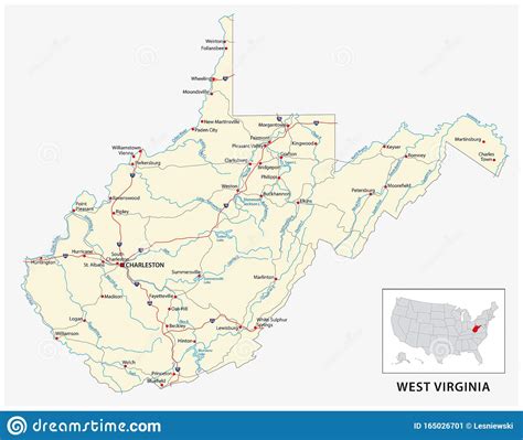 Road Map Of The Us American State Of West Virginia Stock Vector