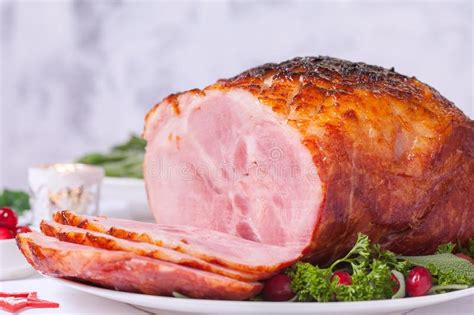 christmas glazed ham with cranberry sauce roasted holiday pork meat stock image image of peas