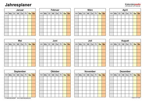 Jahresplaner Für Microsoft Excel Kalenderpedia