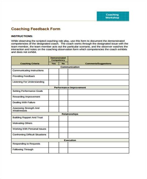 Free 12 Coaching Feedback Forms In Pdf Ms Word Excel