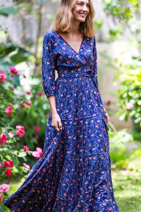 Long Sleeves Conservative Dress Flower Print Frill Dress Evening Boho Maxi Dress Carrie